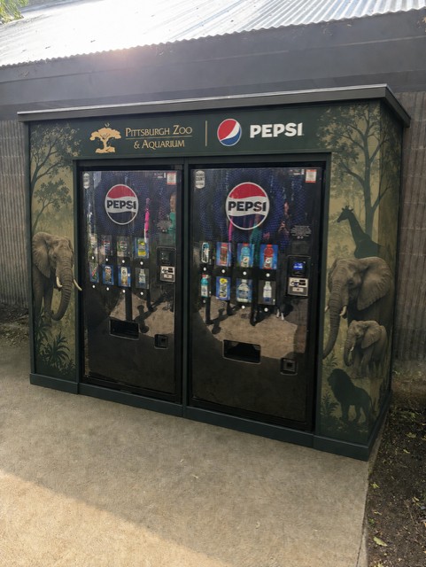Pittsburgh Zoo and Aquarium vending shroud with elephant and giraffe artwork